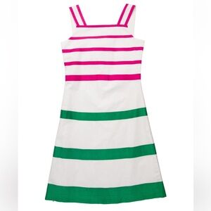 Oscar de la Renta White Dress with Pink and Green Stripes